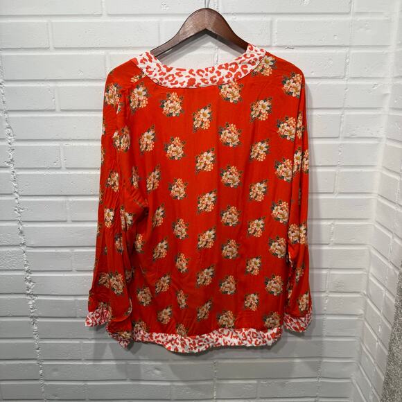 Farm Rio Anthropologie Kimono Open Front Coral Floral Animal Print One Size Fall - Picture 7 of 13